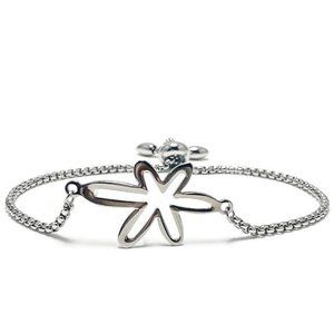 Silver🎉NWT Full Circle Adjustable Slide Bead Box Chain Silver Flower Bracelet